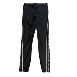 Under Armour Womens HeatGear Compression Leggings Black White Logo Tape XS